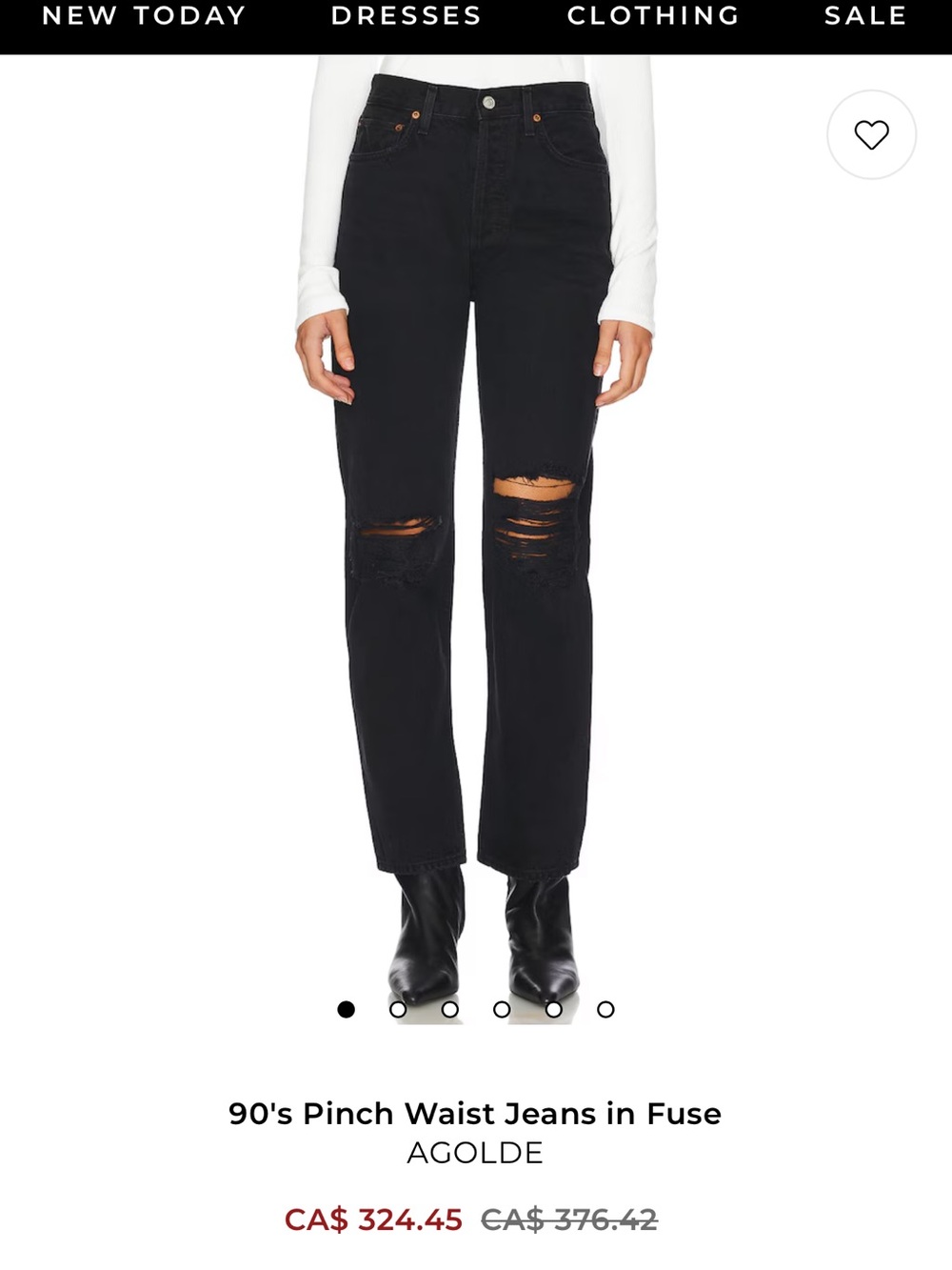 Agolde Black Straight-Leg Ripped Jeans